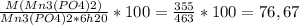 \frac{M(Mn3(PO4)2)}{Mn3(PO4)2*6h20} * 100 = \frac{355}{463} *100 = 76,67