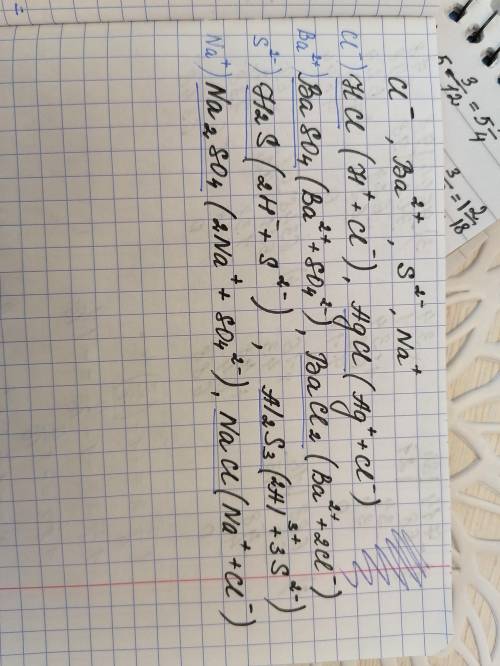 Складіть формули речовин, що можуть бути утворені такими йонами:Cl–, Ba2+, S2−, Na+​