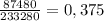 \frac{87480}{233280} = 0,375