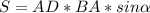 S = AD * BA * sin\alpha