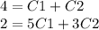 4 = C1 + C2 \\ 2 = 5C1 + 3C2