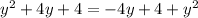 {y}^{2} + 4y + 4 = - 4y + 4 + {y}^{2}