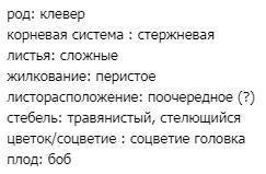 Клевер ползучий Род растения Тип корневой системы Листья (простые, сложные) Жилкование листьев Листо