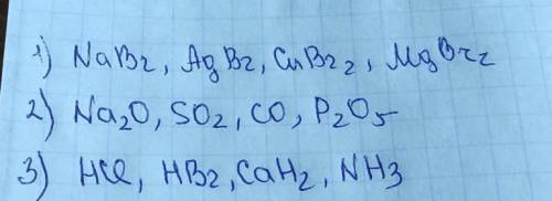 1) составить формулы соединений с бромом следующих элементов: Na, Ag, Сu,Mg, 2) составьте формулы ок