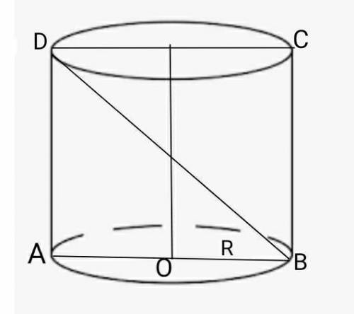 Диагональ осевого сечения цилиндра наклонена к плоскости основания под углом 45 градусов. Найдите вы