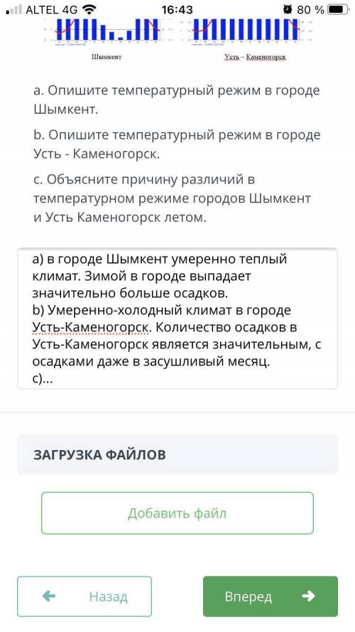 Используя график, определите различия в температурном режиме городов Шымкент и Усть Каменогорска. а.