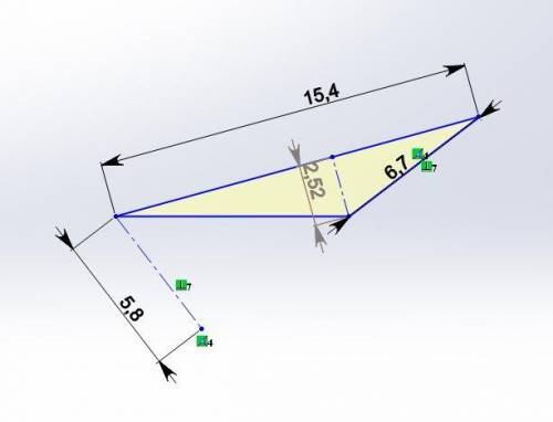 Две стороны треугольника равны 15,4 см и 6,7 см. Высота, проведенная к меньшей стороне, равна 5,8 см