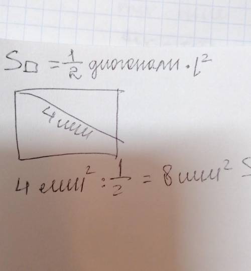 Вычисли площадь квадрата KLMN, если диагональ квадрата равна 4 мм. ответ: площадь квадрата равна мм