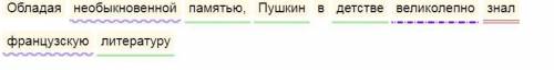 синтаксический разбор предложения: Обладая необыкновенной памятью, Пушкин в детстве великолепно зна