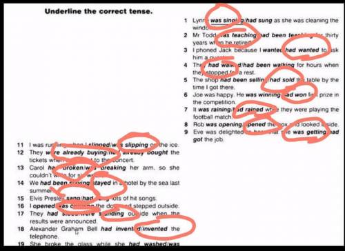 Underline the correct time. 1. Lynne was sang, sang when she washed the windows, Mr. Todd taught, ta