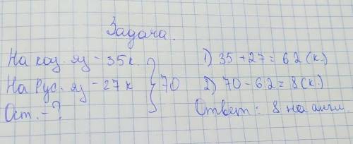 Решение задач 1. Реши задачу.В библиотеку привезли 70 новых книг. Из них 35 наказахском языке, 27 -