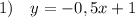 1)\ \ \ y=-0,5x+1