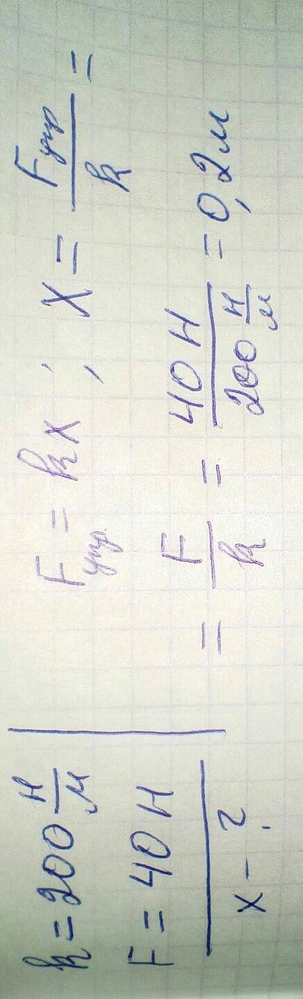 На сколько растянется пружина жесткостью 200 Н/ м под действием силы 40 Н ?Если будете писать всякую