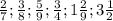 \frac{2}{7}; \frac{3}{8}; \frac{5}{9}; \frac{3}{4}; 1\frac{2}{9}; 3\frac{1}{2}