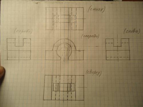 с инженерной графикой, нужно начертить вид сверху, снизу, слева, справа, и вот эту объёмную деталь