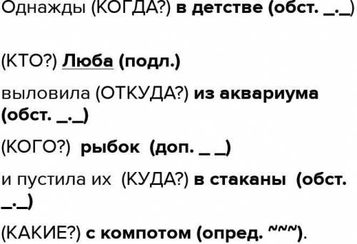 Определи роль выделенных существительных в предложении. Однажды в детстве Люба выловила из аквариума