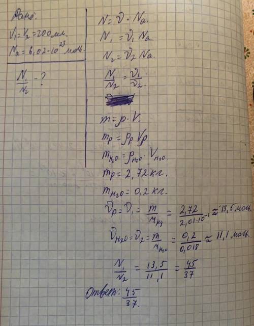 В стаканы одинаковыми объемами V1 = V2 = 200 мл. налиты вода и ртуть. Молекул какого вещества в стак