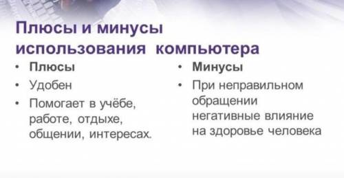 1. Какие негативные аспекты использования компьютера вы знаете?​