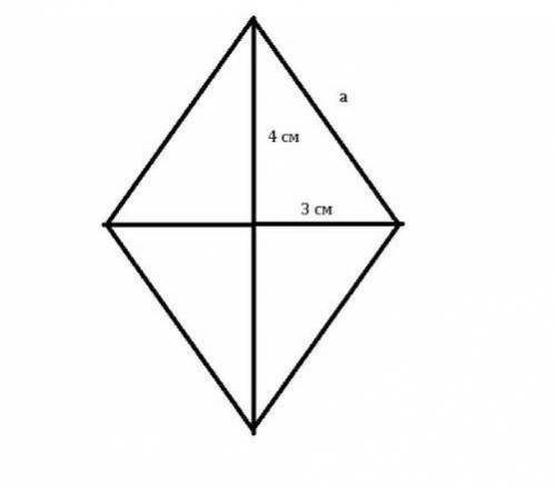 ДАЮ 50Б НАЙДИТЕ СТОРОНУ РОМБА ЕСЛИ ЕГО ДИАГОНАЛЬ 8 см и 6 см (ЧЕРТЕЖ)