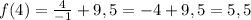 f(4)=\frac{4}{-1}+9,5 =-4 +9,5=5,5