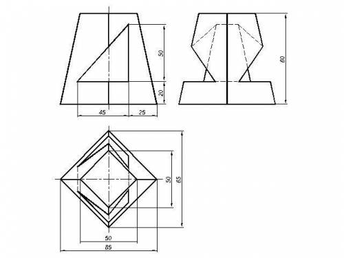 Построить 3 проекции призмы с призматическим вырезом