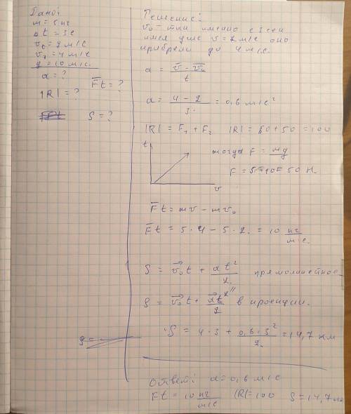 нужно вас нужно.. Тело массой 5 кг за промежуток времени 3 с изменило скорость с 2 м/с до 4м/с. Опре