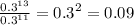 \frac{ {0.3}^{13} }{ {0.3}^{11} } = {0.3}^{2} = 0.09
