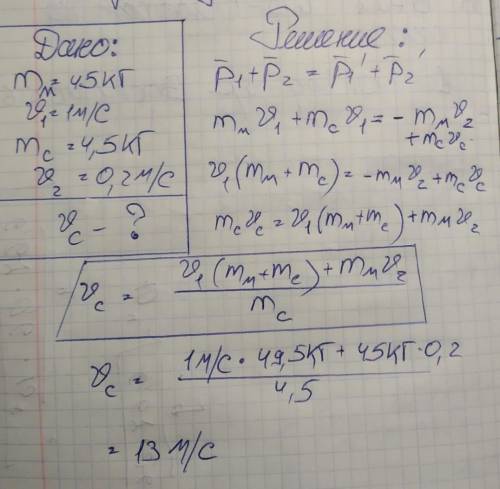 Мальчик массой 45 кг движется по дороге со скоростью 1 м/с на скейте, масса которого 4,5 кг. Мальчик