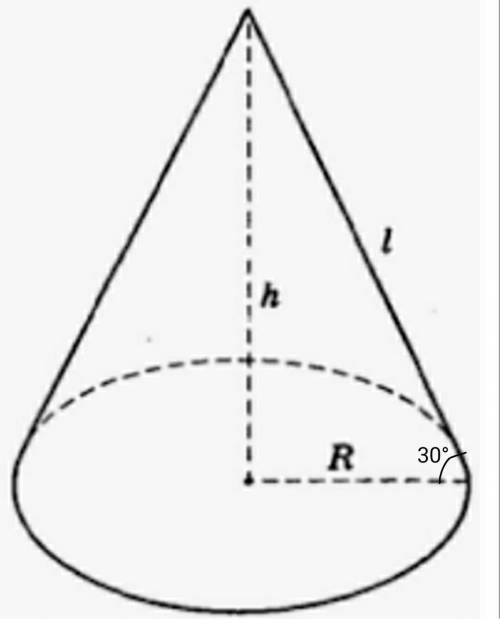 Радіус основи конуса дорівнює 4 см, а твірна утворює з площиною основи кут 30°. Знайдіть: Твірну і в