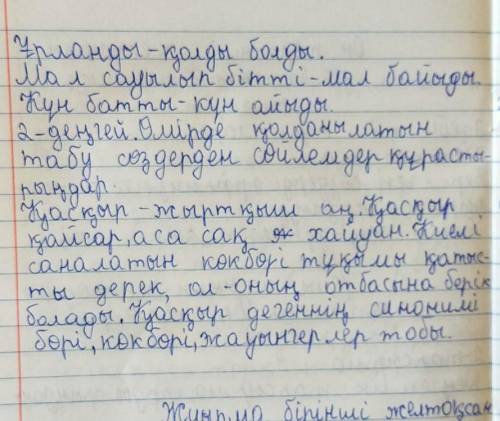 2. Деңгейлік тапсырмаларды орындаңдар. 1-деңгей. Өздерің естіген табу сөздерді естеріңе түсіріп жазы