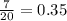 \frac{7}{20} = 0.35