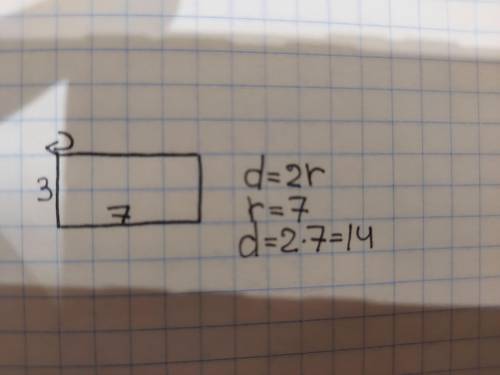 Прямокутник зі сторонами 3 см і 7 см обертається навколо меншої сторони. Знайдіть діаметр циліндра,