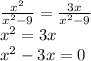 \frac{x^2}{x^2-9} =\frac{3x}{x^2-9}\\x^2=3x\\x^2-3x=0\\