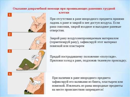 Выберите и определите последовательность действий при оказании медицинской при проникающем ранении г