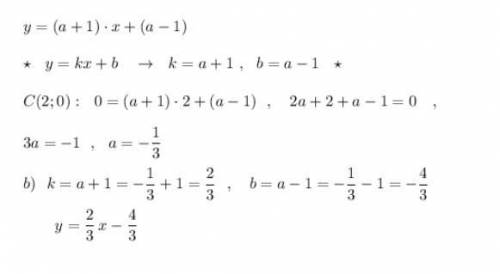График функции заданной уравнением у = (а + 1)х+а - 1 пересекает ось абсцисс в точке с координатами