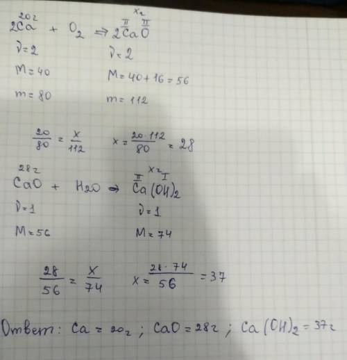 ученик на уроке провел ряд последовательных реакций 20 г кальция сжог в кислороде и получил оксид ка