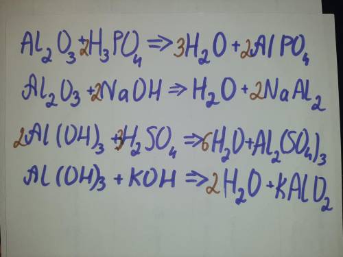 Допишите уравнения реакций и расставьте коэффициенты. Al2O3 + H3РO4 → Al2O3 + NaOH → Al(OH)3 + H2SO4