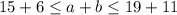 15+6\leq a+b\leq 19+11