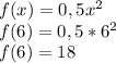 f(x) = 0,5x^2\\f(6) = 0,5 * 6^2\\f(6) = 18