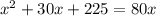 x^2+30x+225=80x