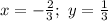 x=-\frac{2}{3};\,\,y=\frac{1}{3}