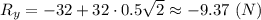 R_y = -32 + 32\cdot 0.5\sqrt{2} \approx -9.37 ~(N)