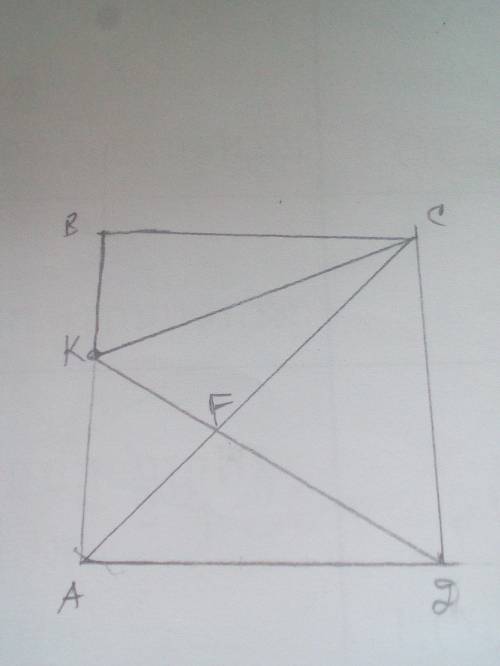 2.(самостоятельно выполнить рисунок к задаче) Точка К делит сторону ВС квадрата ABCD в отношении 2:3