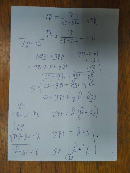 Знайдіть два числа сума чисел яких дорівнює 15 а їх добуток -126ПОЛНОЕ РЕШЕНИЕ!​