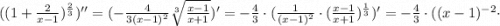 ((1+\frac{2}{x-1})^{\frac{2}{3}})''=(-\frac{4}{3(x-1)^{2}} \sqrt[3]{\frac{x-1}{x+1}})'=-\frac{4}{3} \cdot (\frac{1}{(x-1)^{2}} \cdot (\frac{x-1}{x+1})^{\frac{1}{3}})'=-\frac{4}{3} \cdot ((x-1)^{-2} \cdot