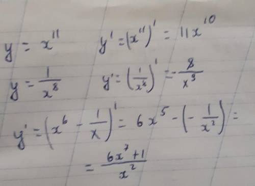 Производная степенной функции. Найдите производную функцию d) y = x^11 e) y = 1/x^8 f) y = x^6-1/x