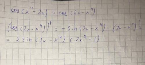 Найти производную y = cos (x^4 – 2x)С объяснением.