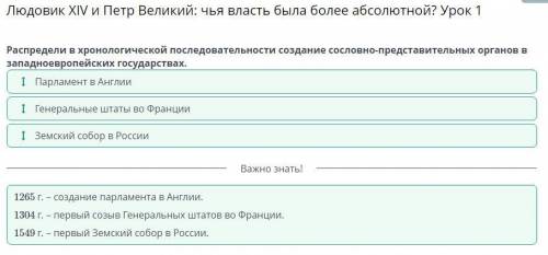 Людовик XIV и Петр Великий: чья власть была более абсолютной? Урок 1 Распредели в хронологической по