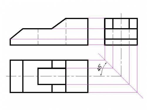 Постройте третью проекцию по двум заданным. Поставить размеры