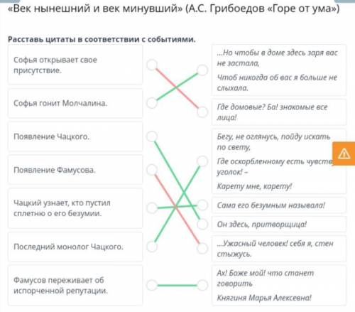 Расставь цитаты в соответствии с событиями. Софья открывает своеприсутствие.Софья гонит Молчалина.По